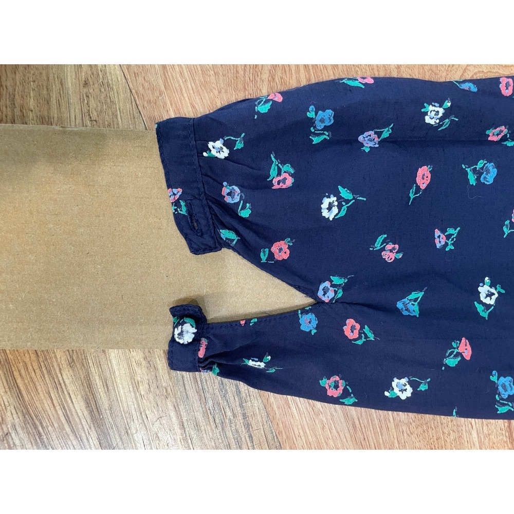 Vintage Tiger Flower Navy Blue Floral Midi Dress Elastic Waist Long Sleeve 80s - Picture 11 of 14